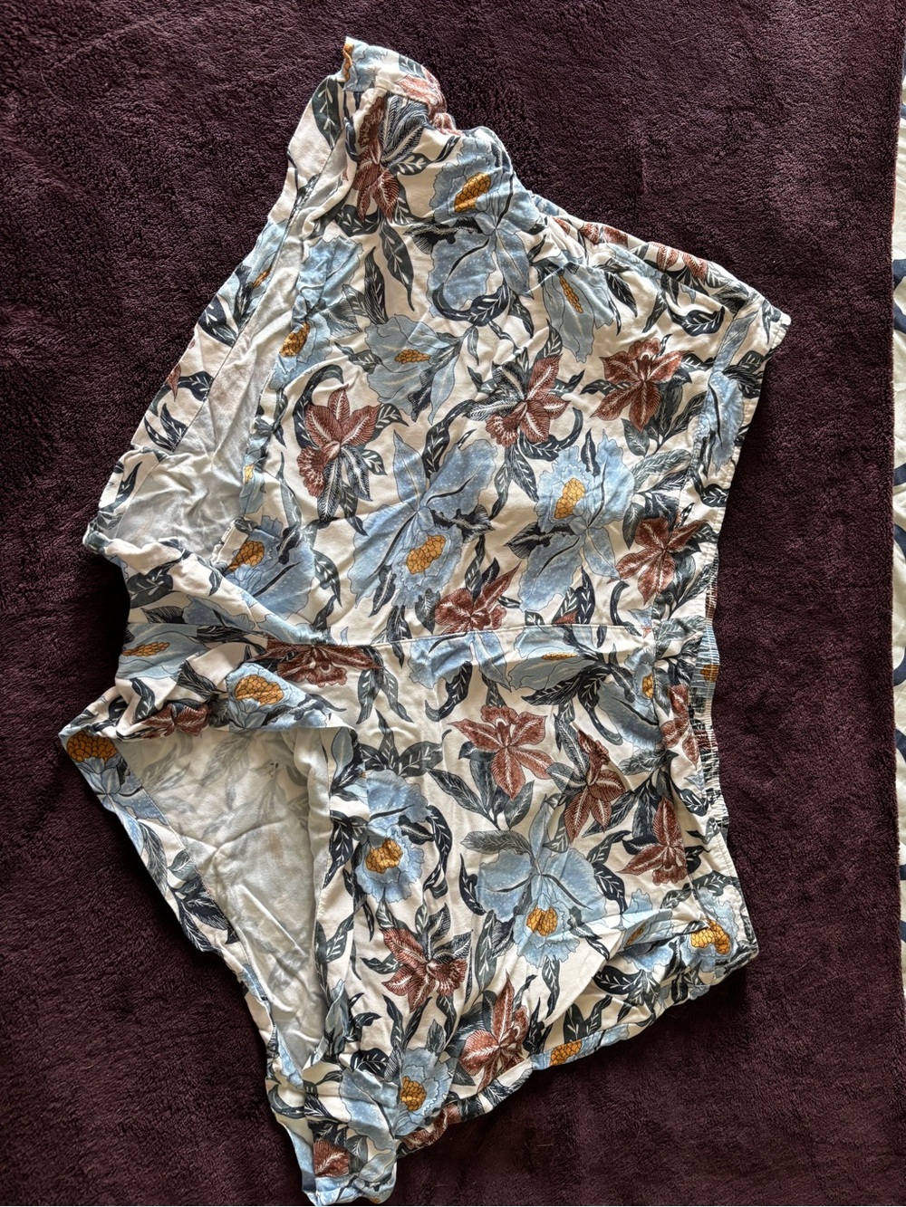 Old Navy Floral Linen-Blend Lounge Shorts in Blue, Rust & Mustard
